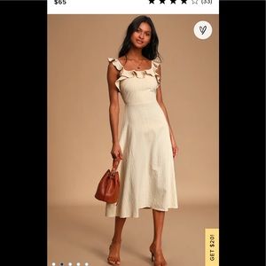 Lulus | Beige Tie-back Midi Dress | size M